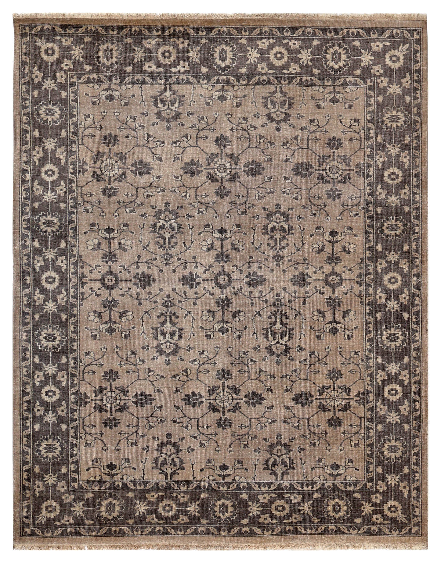 Taupe Charcoal Oushak Floral Vine Bamboo Silk Hand Knotted Oriental 8x10 Area Rug