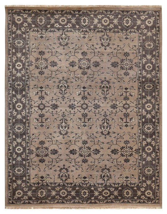 Taupe Charcoal Oushak Floral Vine Bamboo Silk Hand Knotted Oriental 8x10 Area Rug