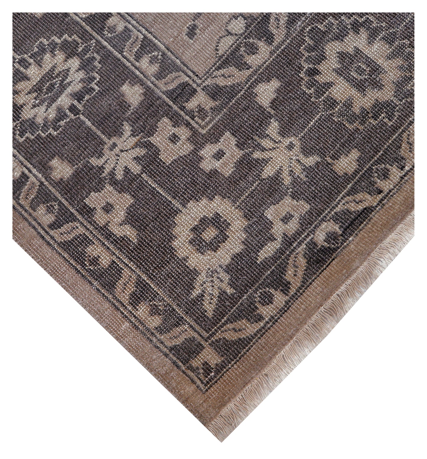 Taupe Charcoal Oushak Floral Vine Bamboo Silk Hand Knotted Oriental 8x10 Area Rug