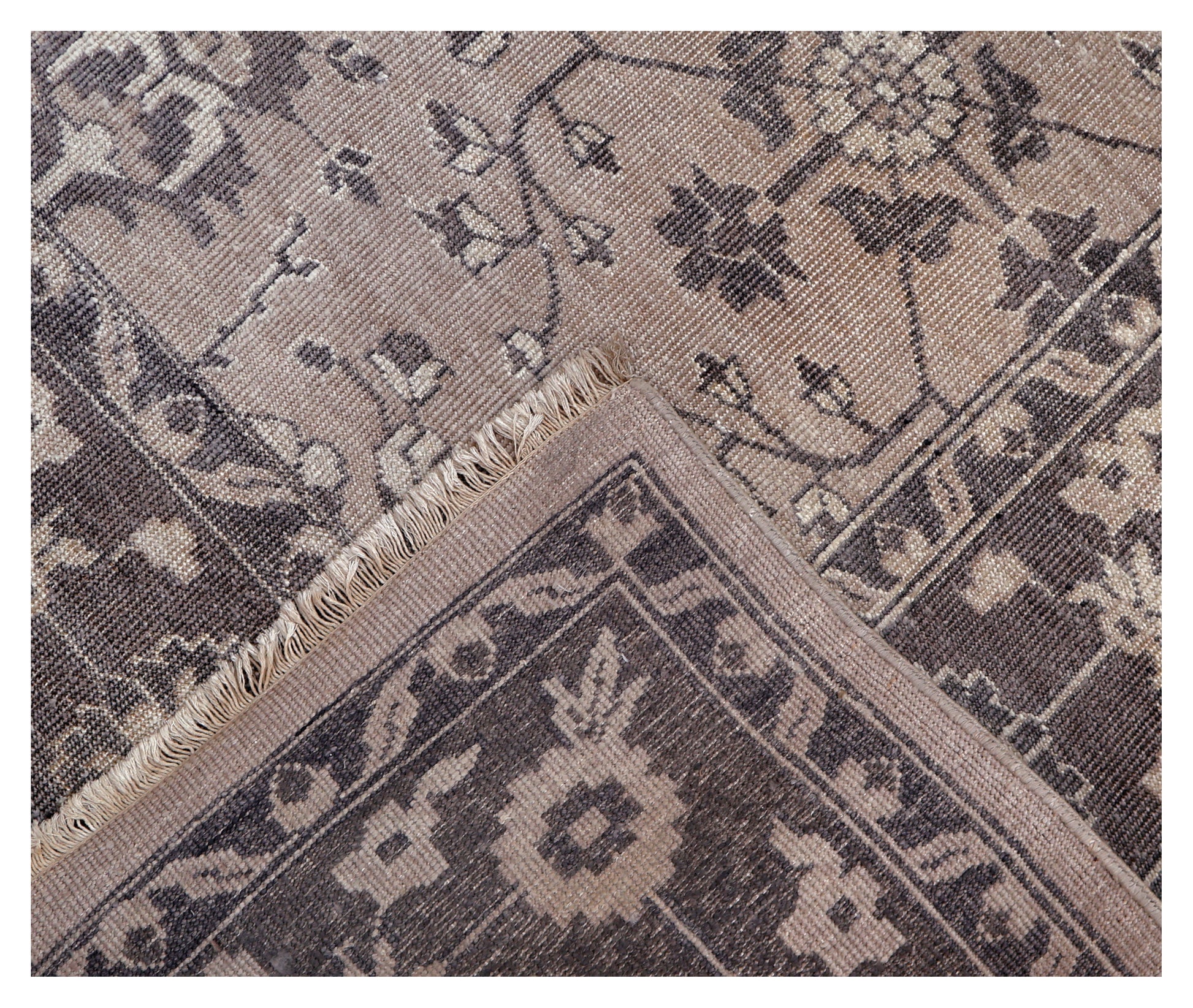 Taupe Charcoal Oushak Floral Vine Bamboo Silk Hand Knotted Oriental 8x10 Area Rug