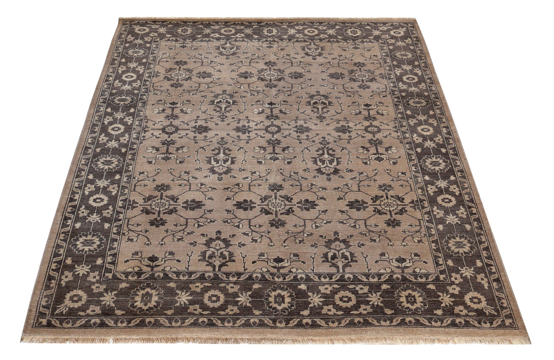 Taupe Charcoal Oushak Floral Vine Bamboo Silk Hand Knotted Oriental 8x10 Area Rug