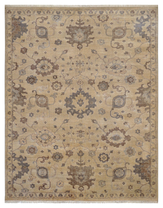 Ivory Brown Grey Oushak Floral Bamboo Silk Hand Knotted Oriental 8x10 Area Rug