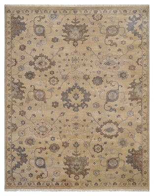 Ivory Brown Grey Oushak Floral Bamboo Silk Hand Knotted Oriental 8x10 Area Rug