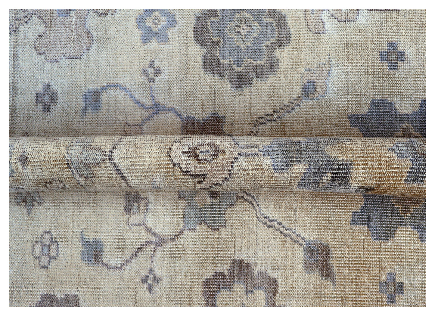 Ivory Brown Grey Oushak Floral Bamboo Silk Hand Knotted Oriental 8x10 Area Rug