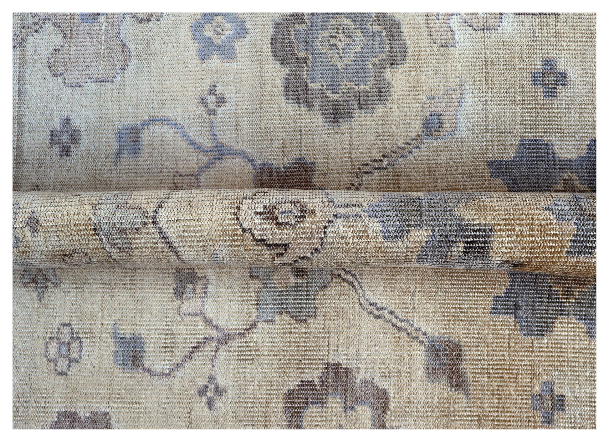 Ivory Brown Grey Oushak Floral Bamboo Silk Hand Knotted Oriental 8x10 Area Rug