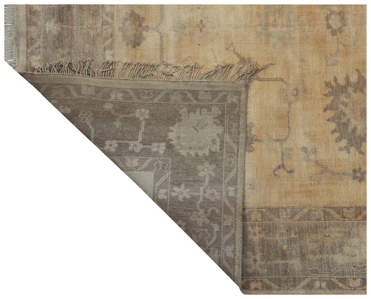 Ivory Gold Oushak Sunburst Floral Hand Knotted Wool Vintage Distressed Area Rug