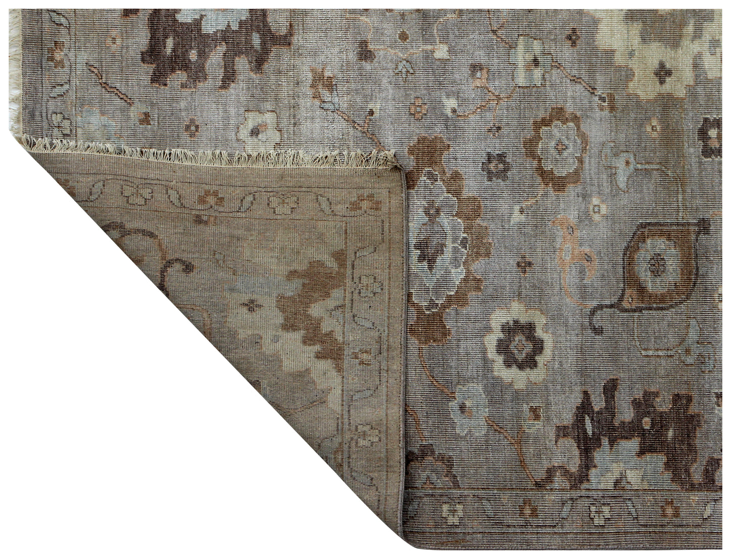 Silver Grey Oushak Large Floral Hand Knotted Wool Vintage Distressed Area Rug