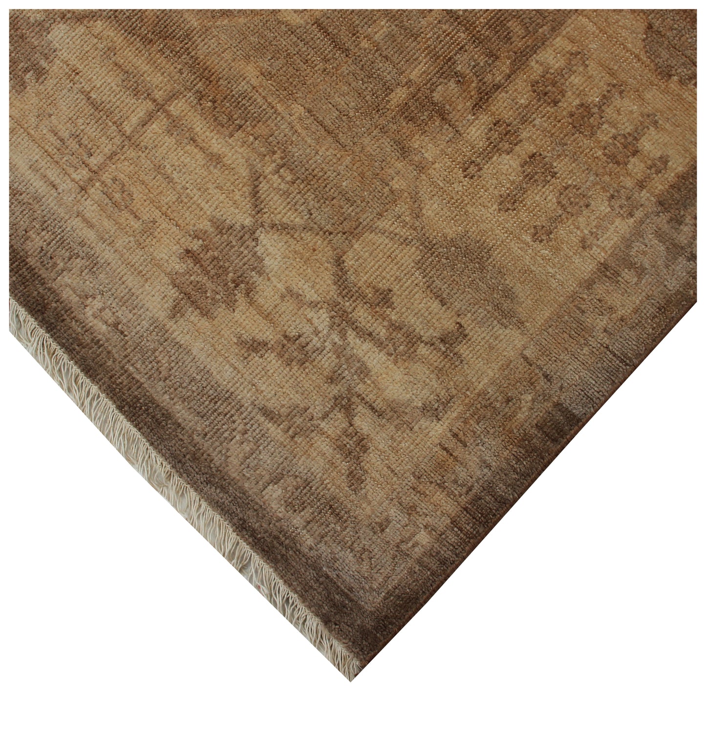 Walnut Brown Oushak All-Over Floral Hand Knotted Wool Vintage Distressed Area Rug