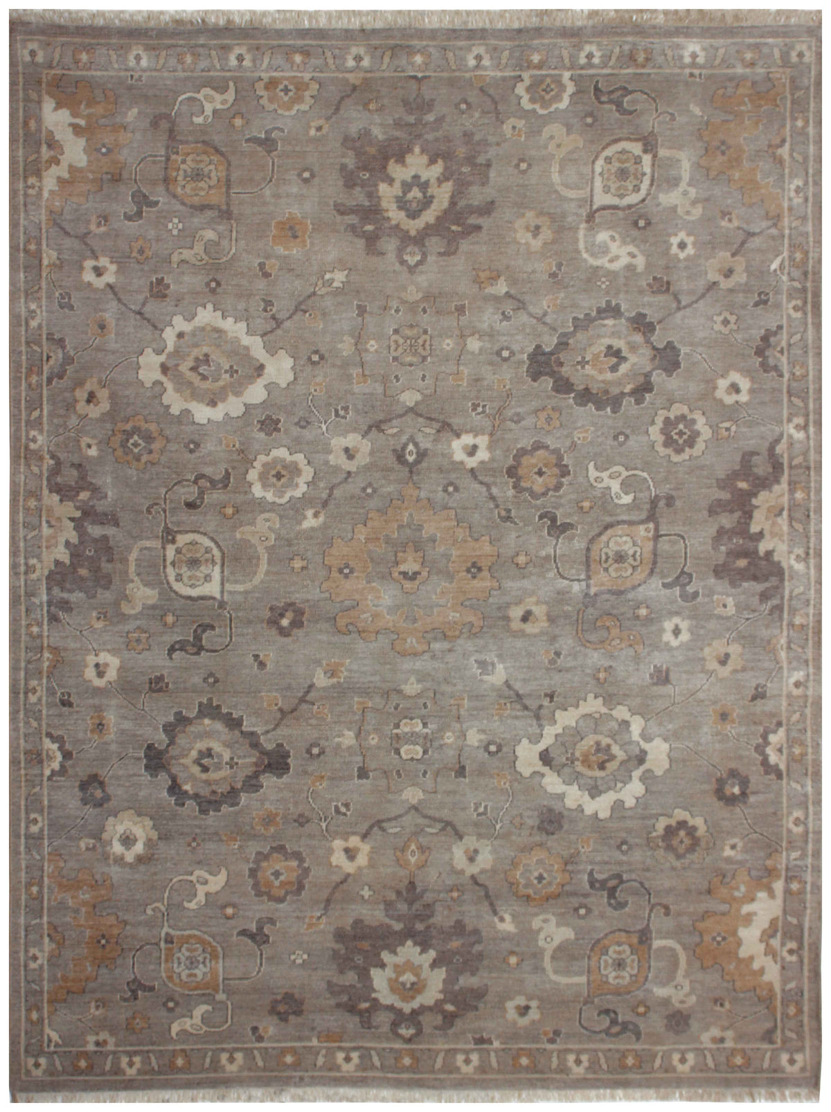 Steel Blue Grey Oushak Large Floral Hand Knotted Wool Antique Vintage Distressed Area Rug