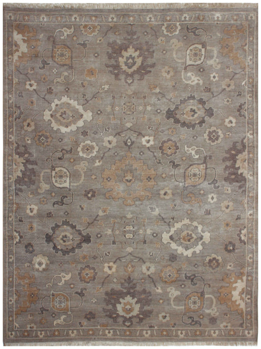 Steel Blue Grey Oushak Large Floral Hand Knotted Wool Antique Vintage Distressed Area Rug