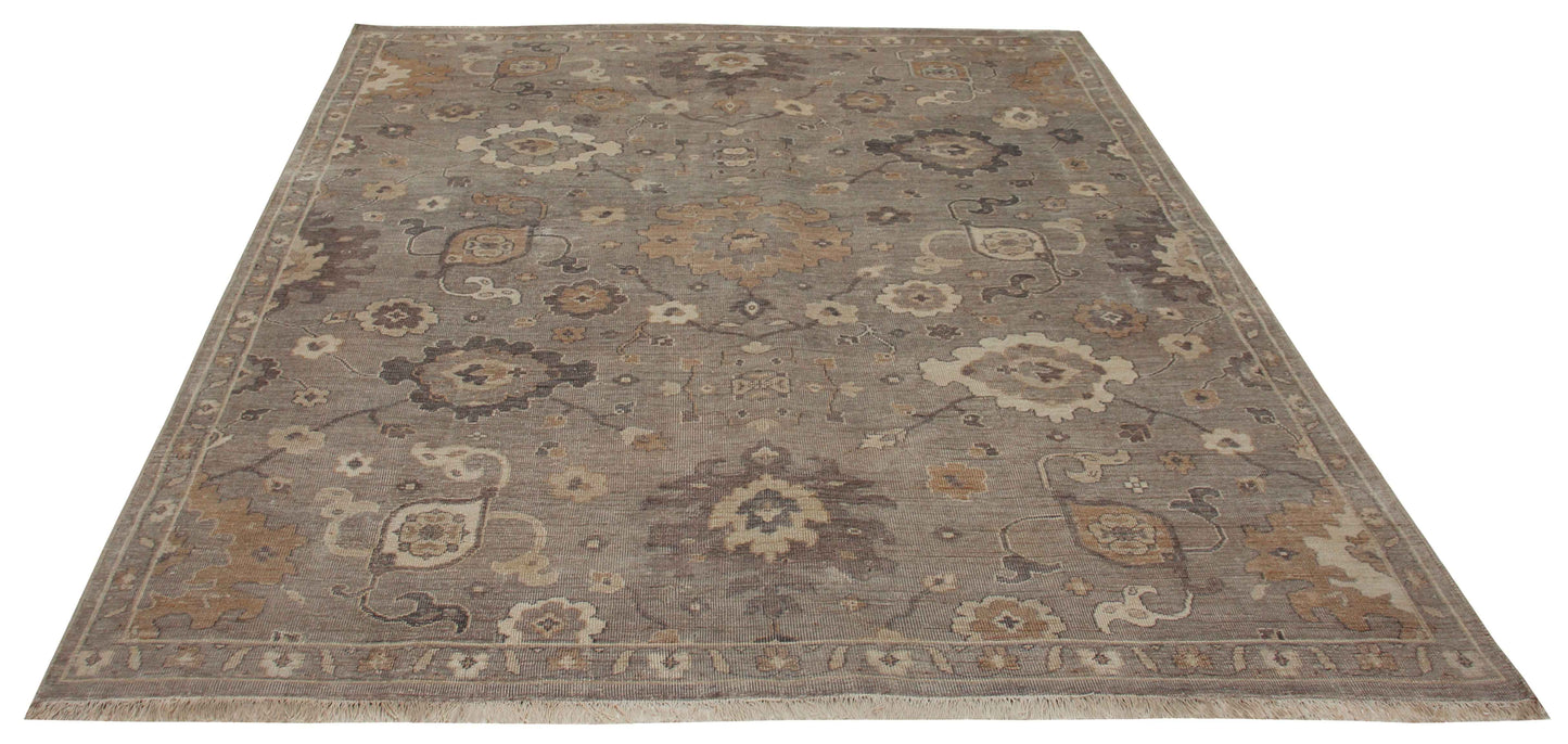 Steel Blue Grey Oushak Large Floral Hand Knotted Wool Antique Vintage Distressed Area Rug
