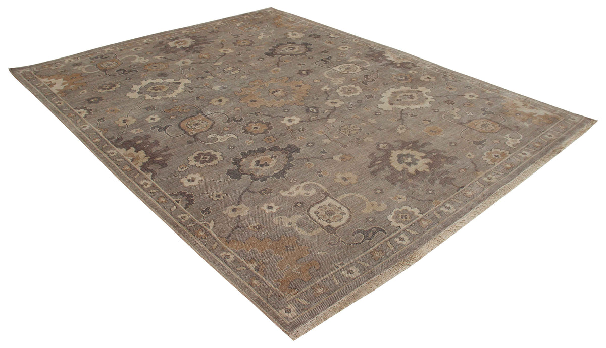 Steel Blue Grey Oushak Large Floral Hand Knotted Wool Antique Vintage Distressed Area Rug