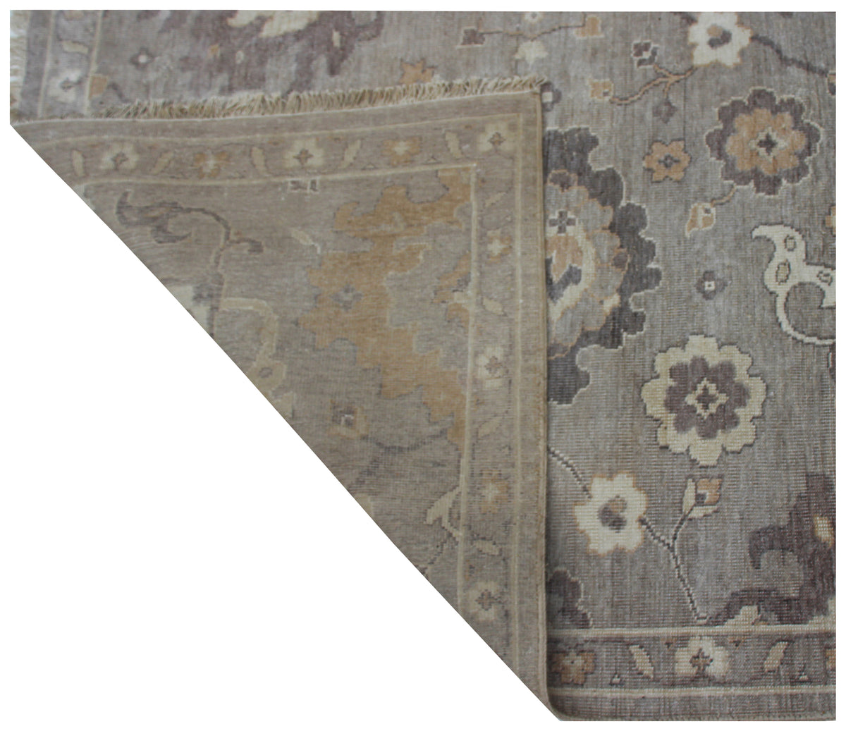 Steel Blue Grey Oushak Large Floral Hand Knotted Wool Antique Vintage Distressed Area Rug