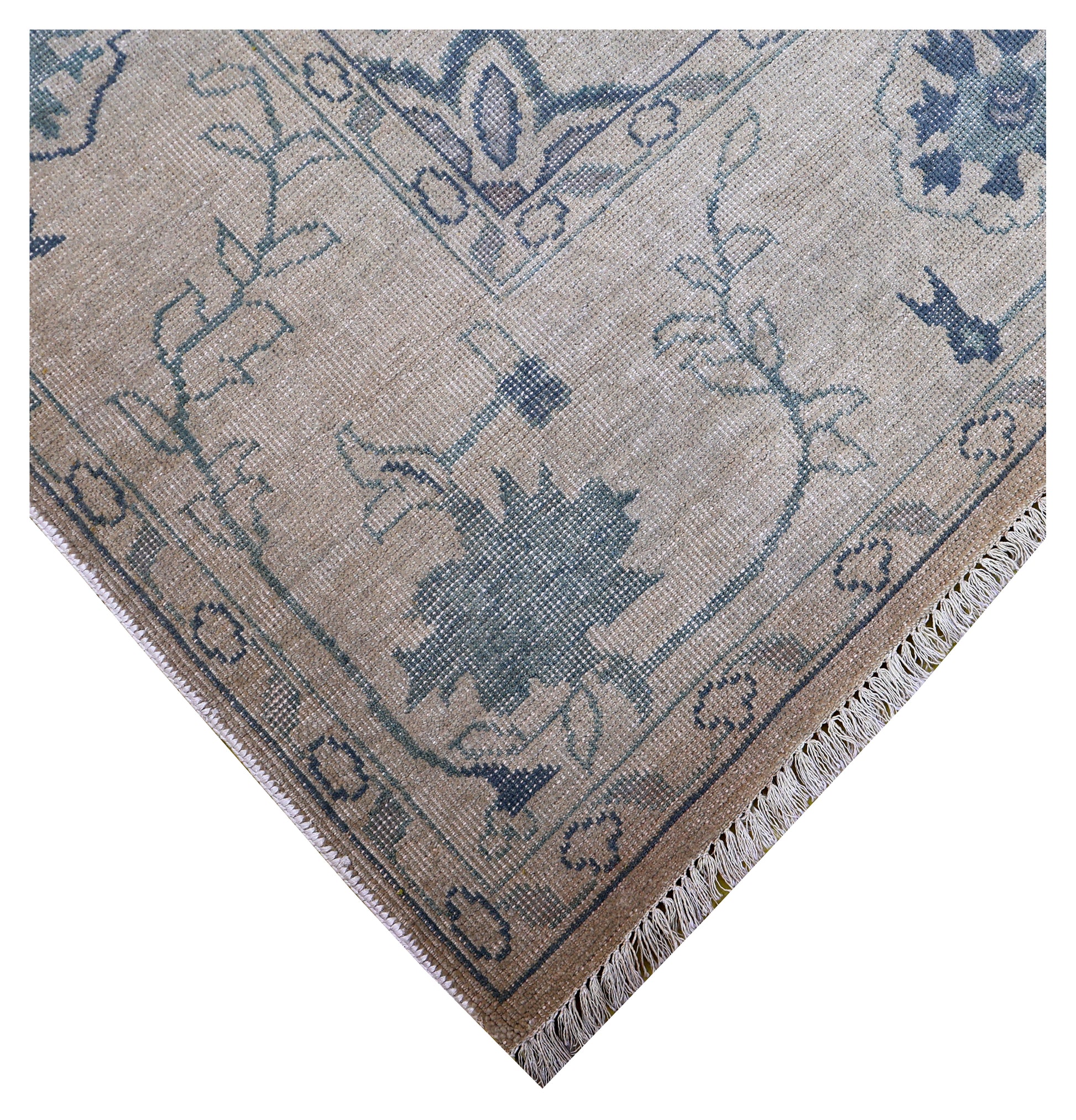 Beige Teal Green Heriz Floral Medallion Wool Hand Knotted Antique Vintage 8x10 Area Rug