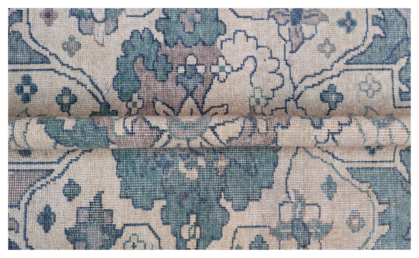 Beige Teal Green Heriz Floral Medallion Wool Hand Knotted Antique Vintage 8x10 Area Rug