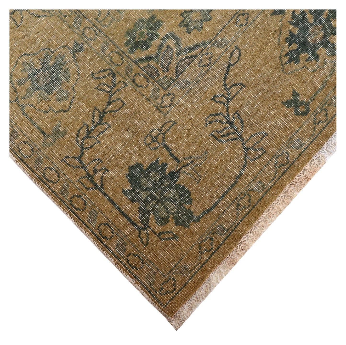 Tan Green Antique Heriz Floral Medallion Hand Knotted Wool Vintage 8x10 Area Rug