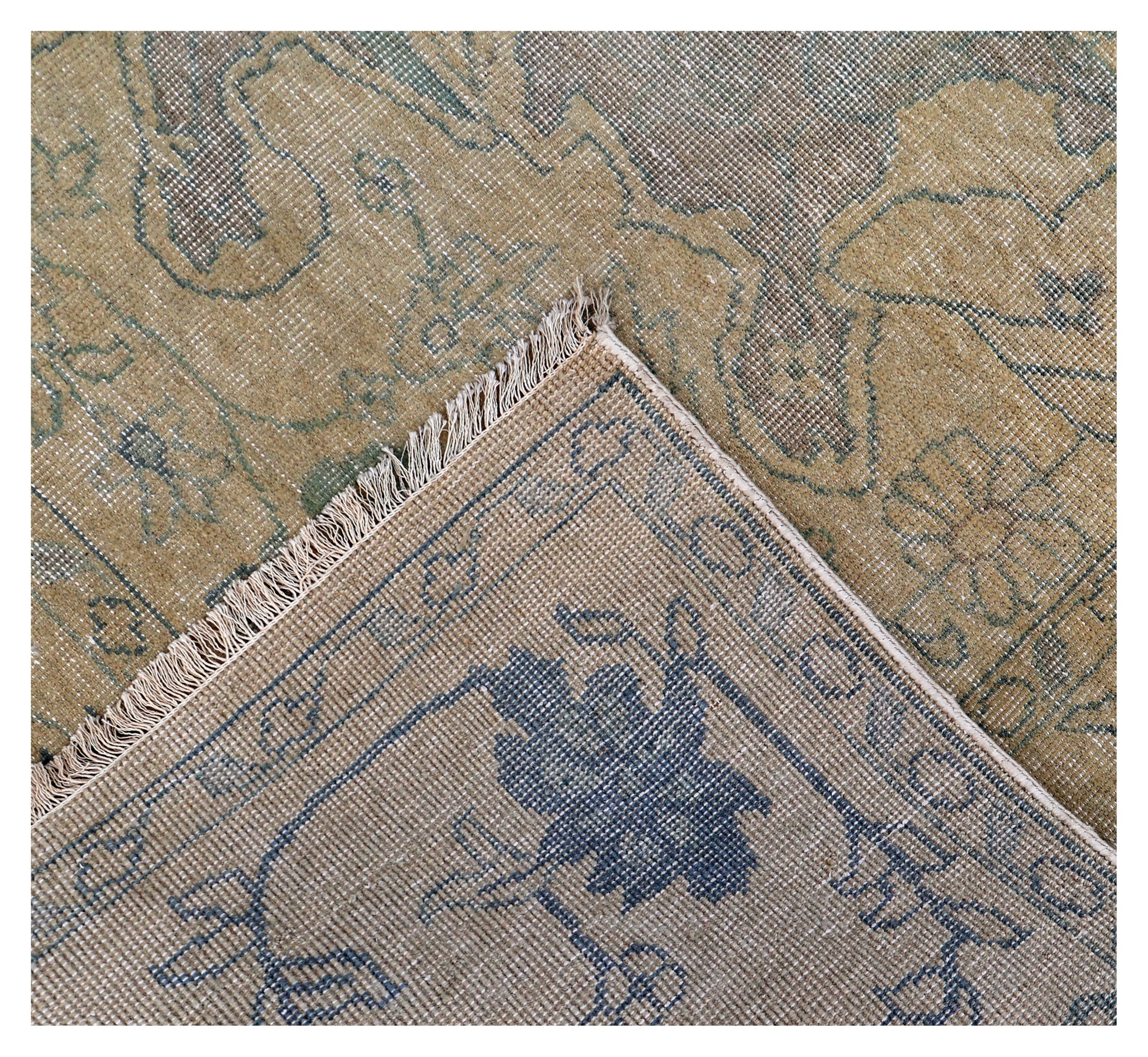 Tan Green Antique Heriz Floral Medallion Hand Knotted Wool Vintage 8x10 Area Rug