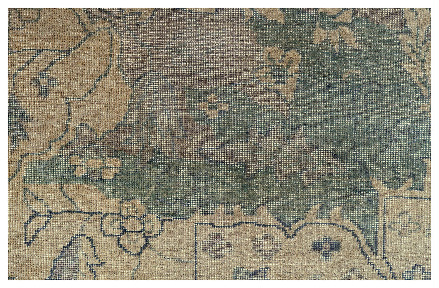 Tan Green Antique Heriz Floral Medallion Hand Knotted Wool Vintage 8x10 Area Rug