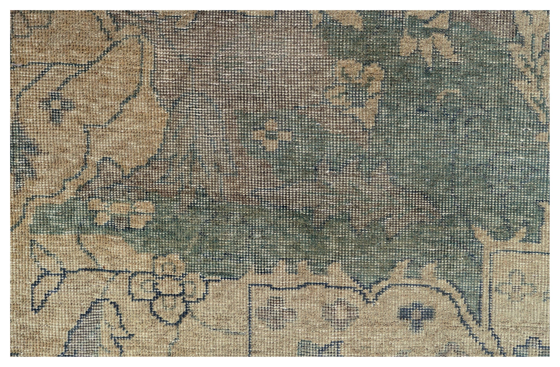 Tan Green Antique Heriz Floral Medallion Hand Knotted Wool Vintage 8x10 Area Rug