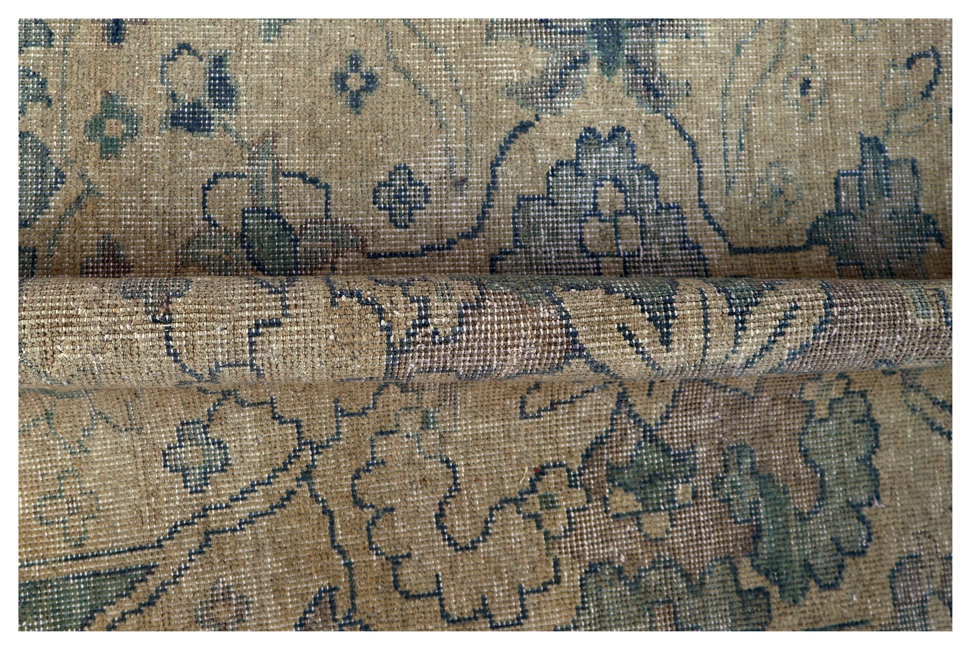 Tan Green Antique Heriz Floral Medallion Hand Knotted Wool Vintage 8x10 Area Rug