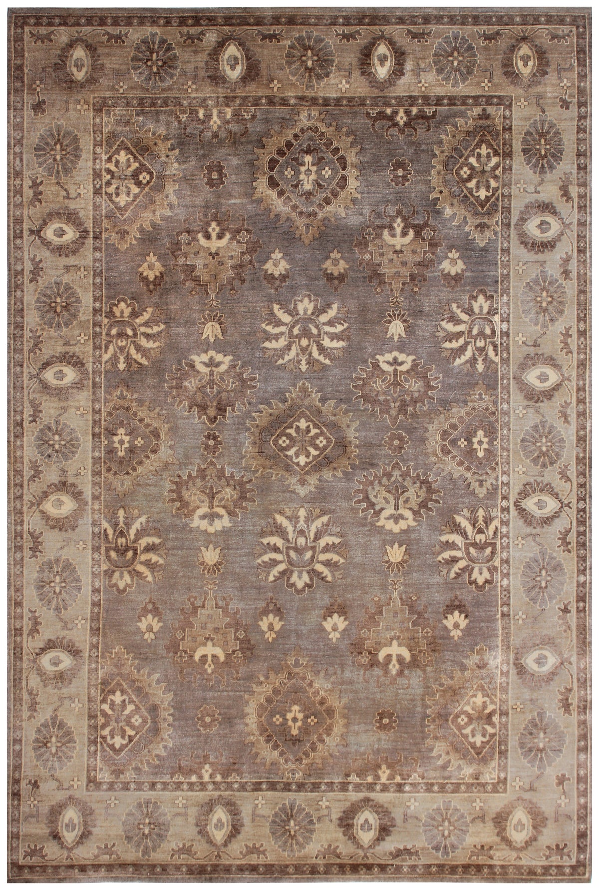 Made to Order Blue Grey Oushak Scattered Floral Hand Knotted Wool Antique Distressed Area Rug