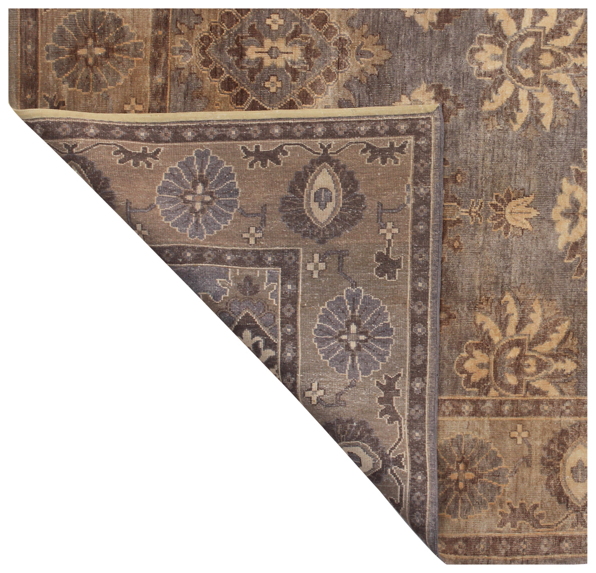 Made to Order Blue Grey Oushak Scattered Floral Hand Knotted Wool Antique Distressed Area Rug