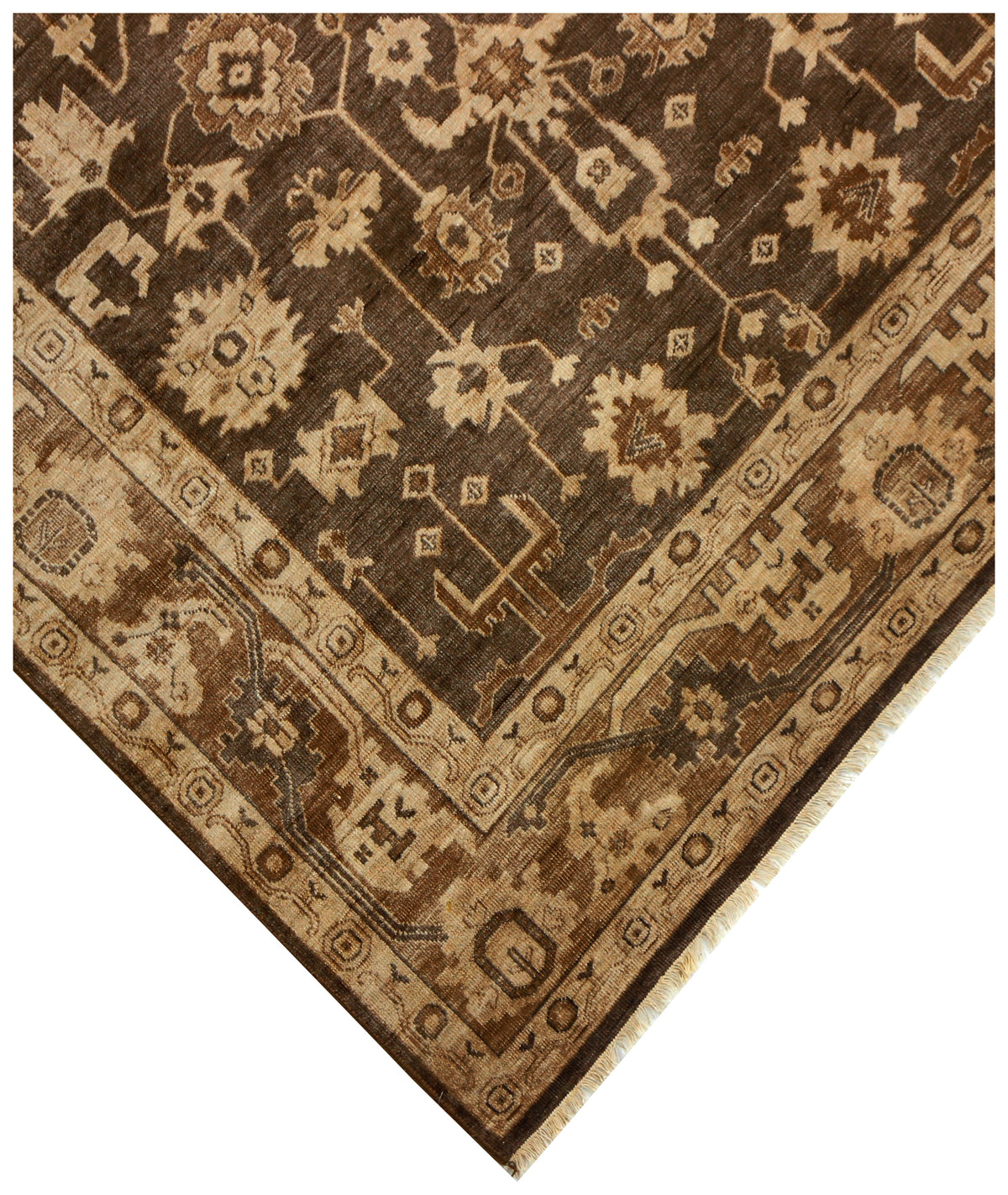 Heritage Heriz Oushak Geometric Floral Vine Dark Walnut Brown Hand Knotted Wool Antique Area Rug