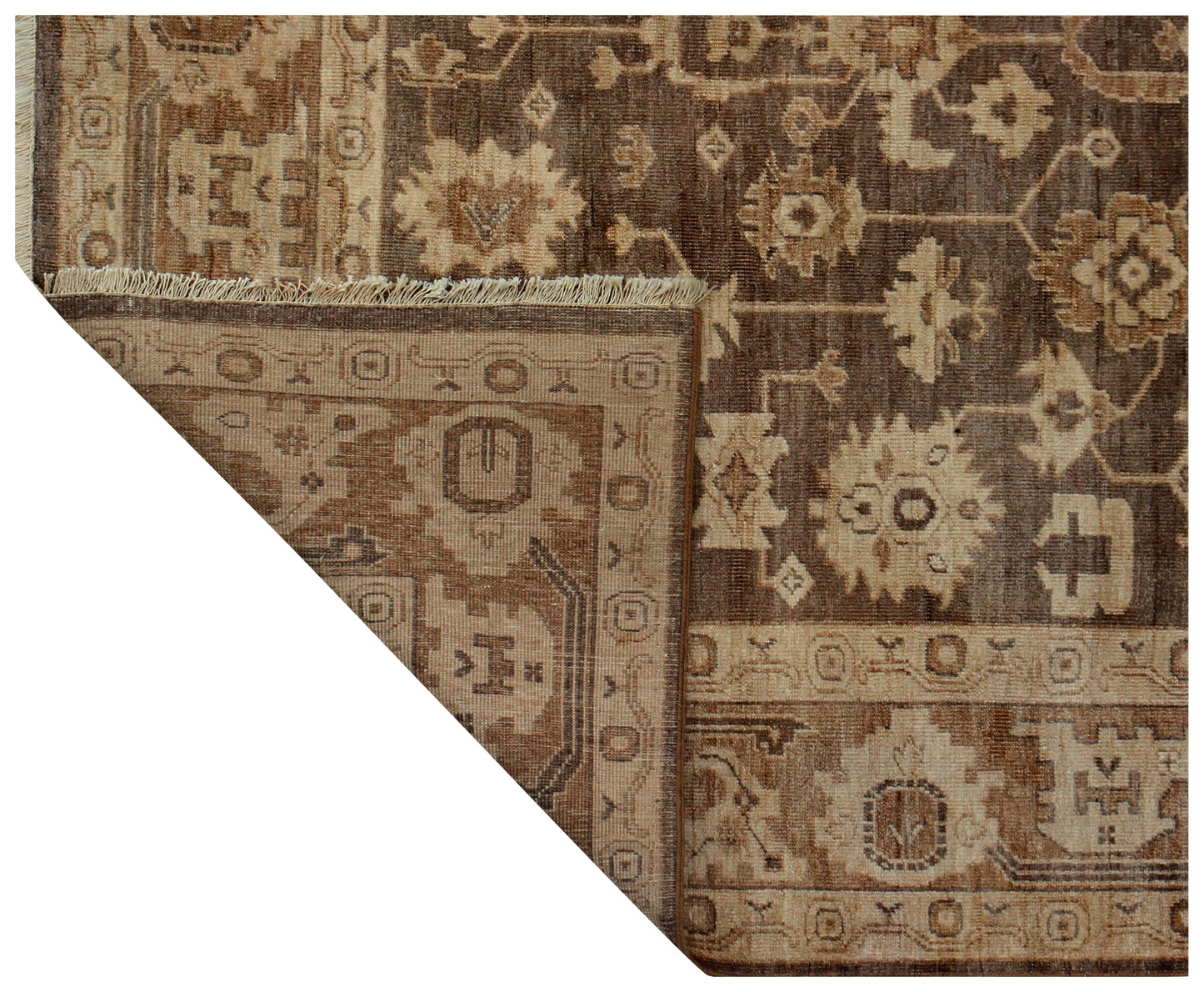 Heritage Heriz Oushak Geometric Floral Vine Dark Walnut Brown Hand Knotted Wool Antique Area Rug