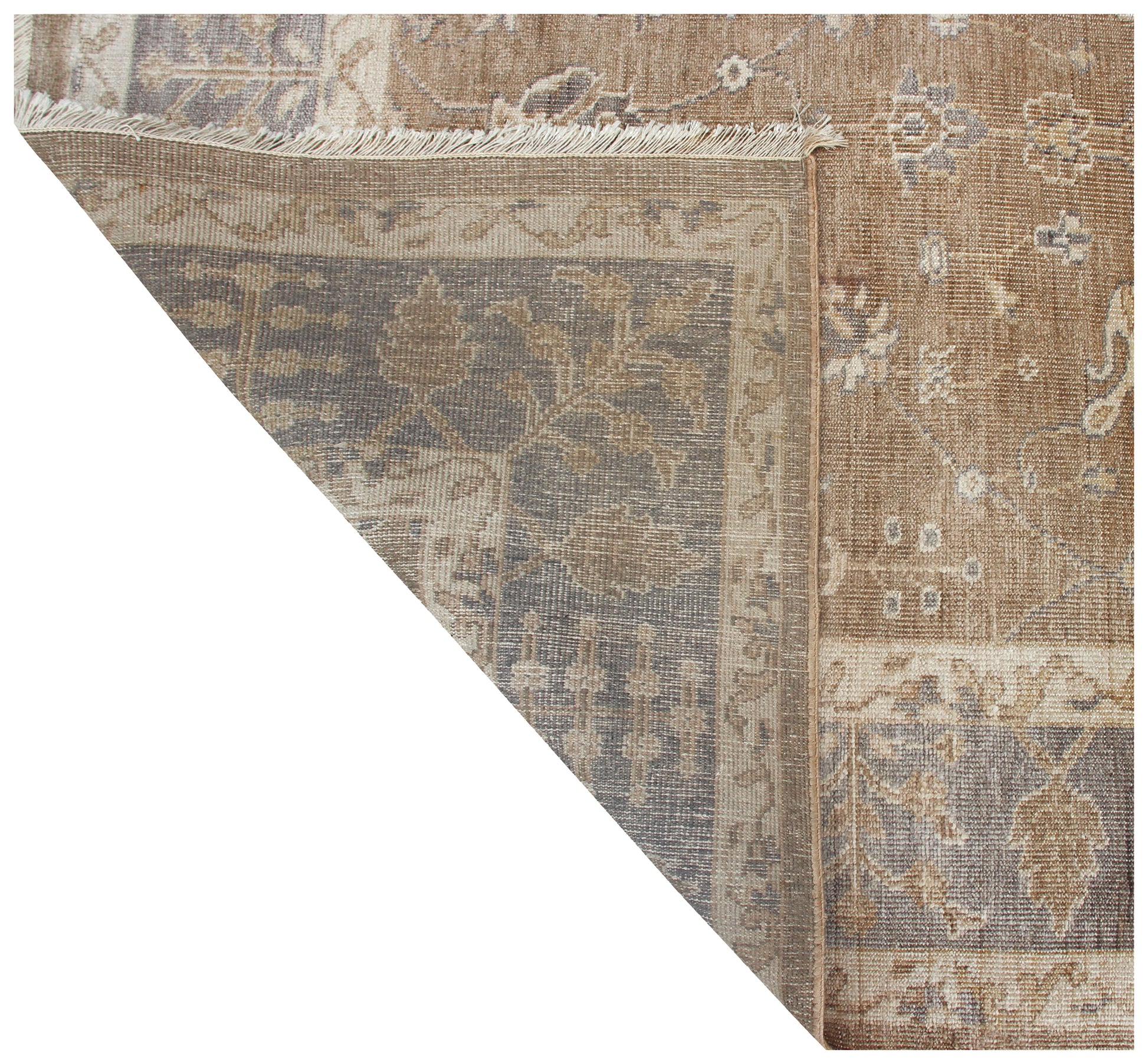 Tone on Tone Ziegler Oushak Vine Botanical Chocolate Brown Hand Knotted Wool Antique Area Rug