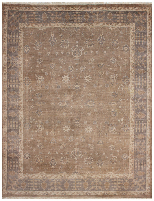 Heirloom Quality Ziegler Botanical Vase Taupe Brown Hand Knotted Wool Antique Distressed Area Rug