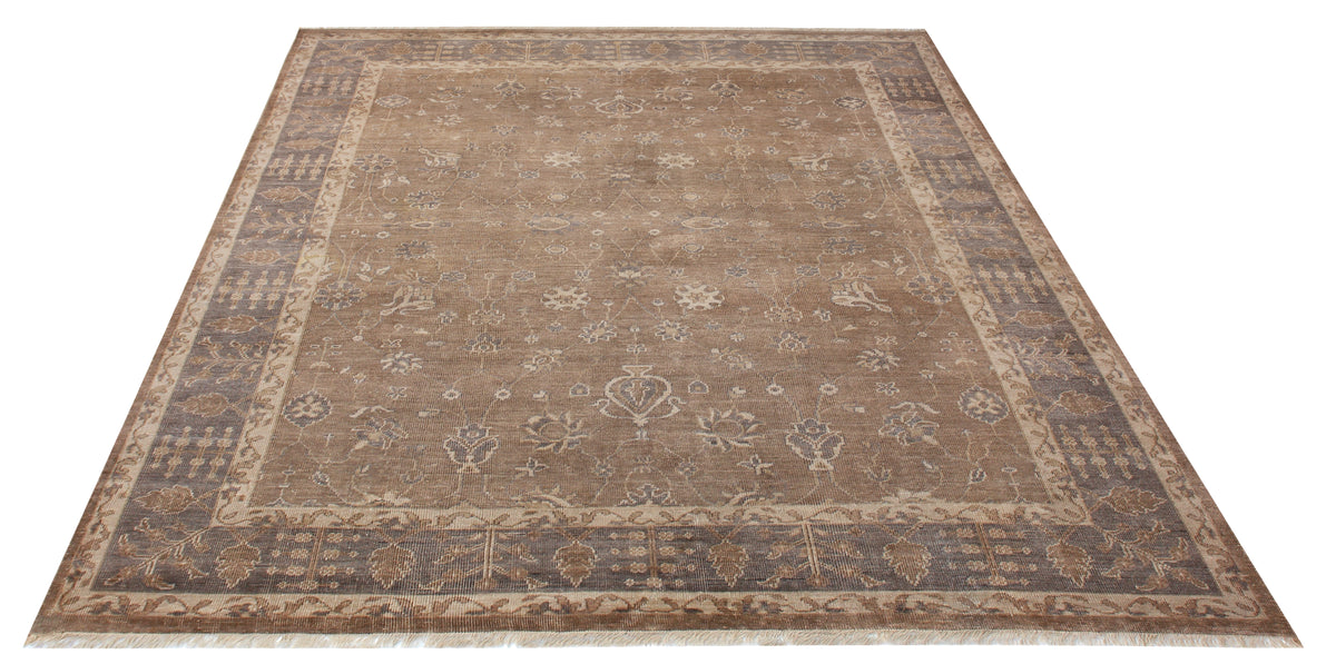 Heirloom Quality Ziegler Botanical Vase Taupe Brown Hand Knotted Wool Antique Distressed Area Rug
