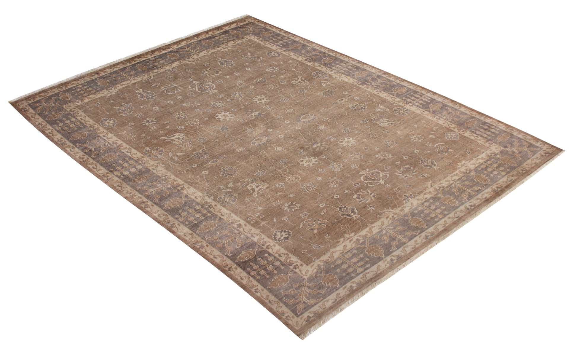 Heirloom Quality Ziegler Botanical Vase Taupe Brown Hand Knotted Wool Antique Distressed Area Rug