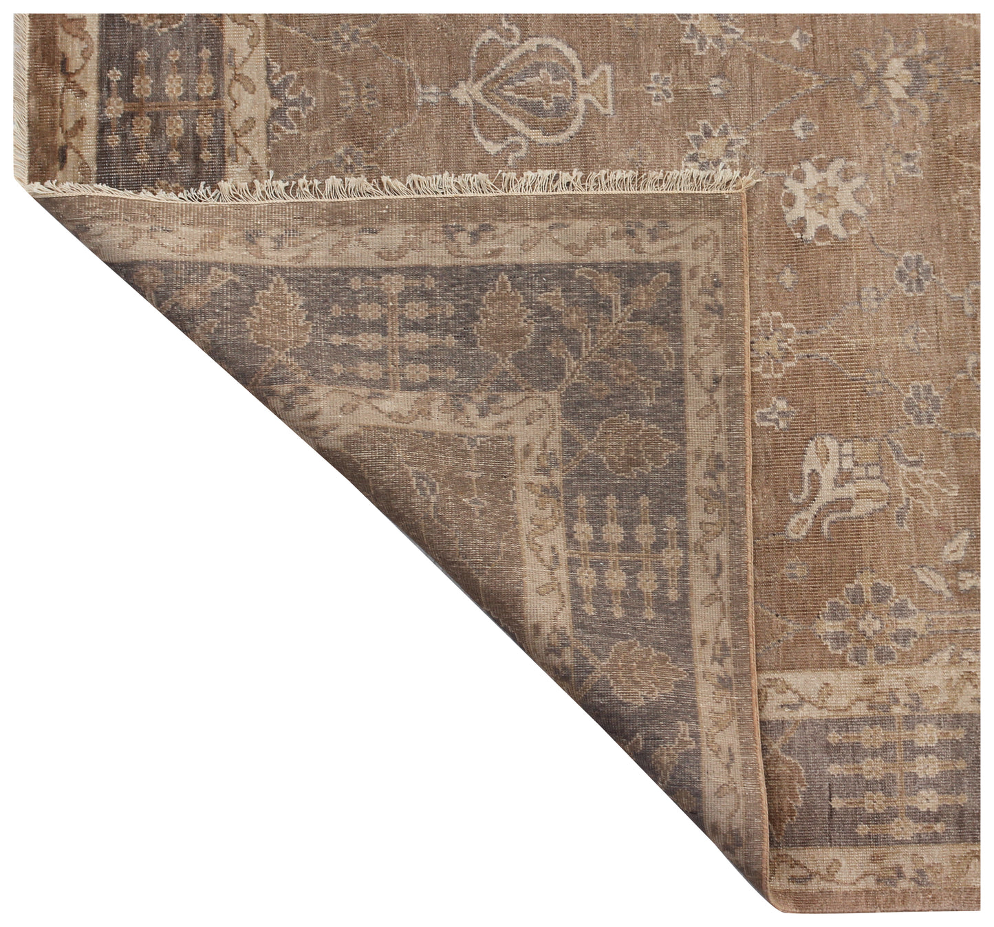 Heirloom Quality Ziegler Botanical Vase Taupe Brown Hand Knotted Wool Antique Distressed Area Rug