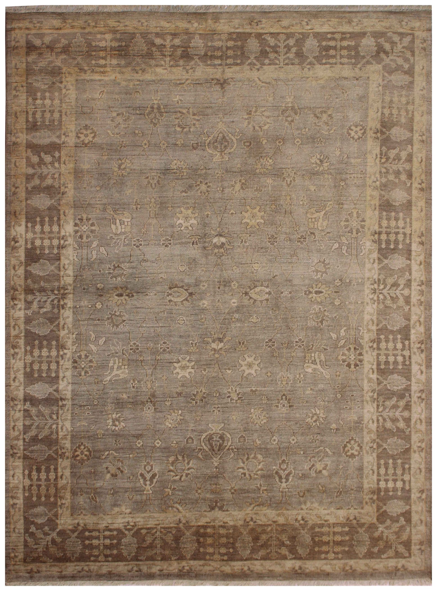 Vintage Style Distressed finished Seafoam Grey Traditional Oushak Ziegler All-Over Floral Design Hand Knotted Custom Made Wool Area Rug