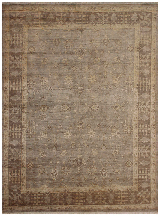 Vintage Style Distressed finished Seafoam Grey Traditional Oushak Ziegler All-Over Floral Design Hand Knotted Custom Made Wool Area Rug