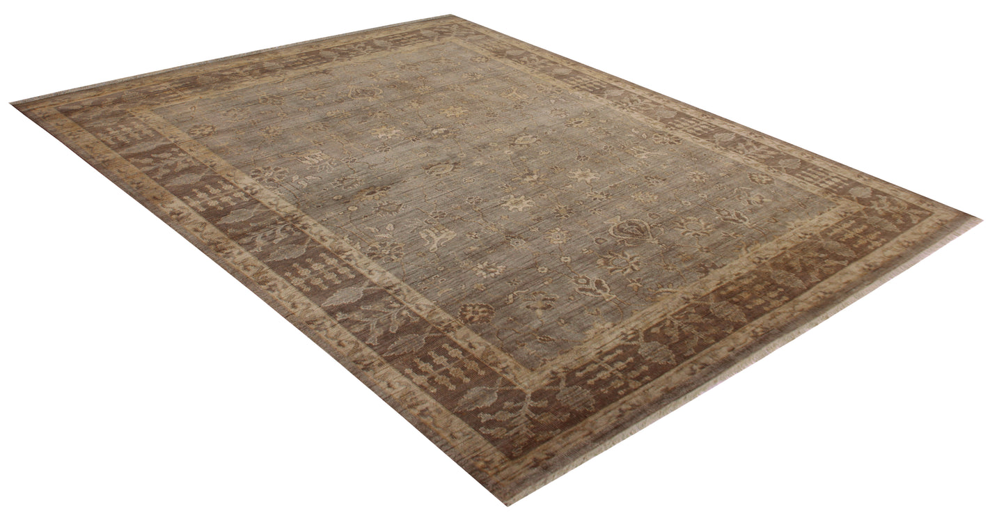 Vintage Style Distressed finished Seafoam Grey Traditional Oushak Ziegler All-Over Floral Design Hand Knotted Custom Made Wool Area Rug