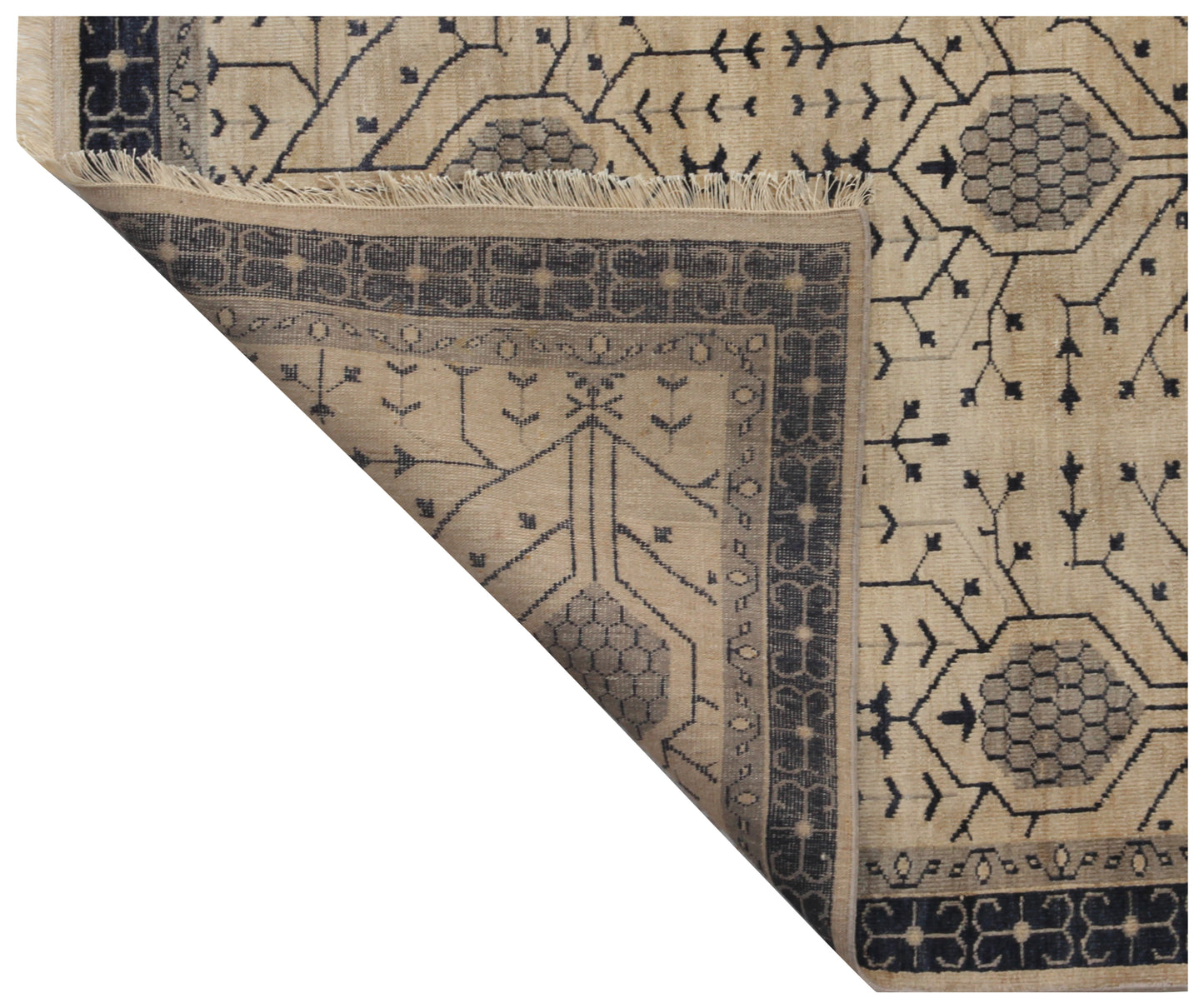 Mughal Cypress Lattice Ivory Beige Navy Hand Knotted Wool Traditional Area Rug