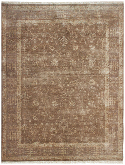 Tone on Tone Ziegler Oushak Vine Botanical Chocolate Brown Hand Knotted Wool Antique Area Rug