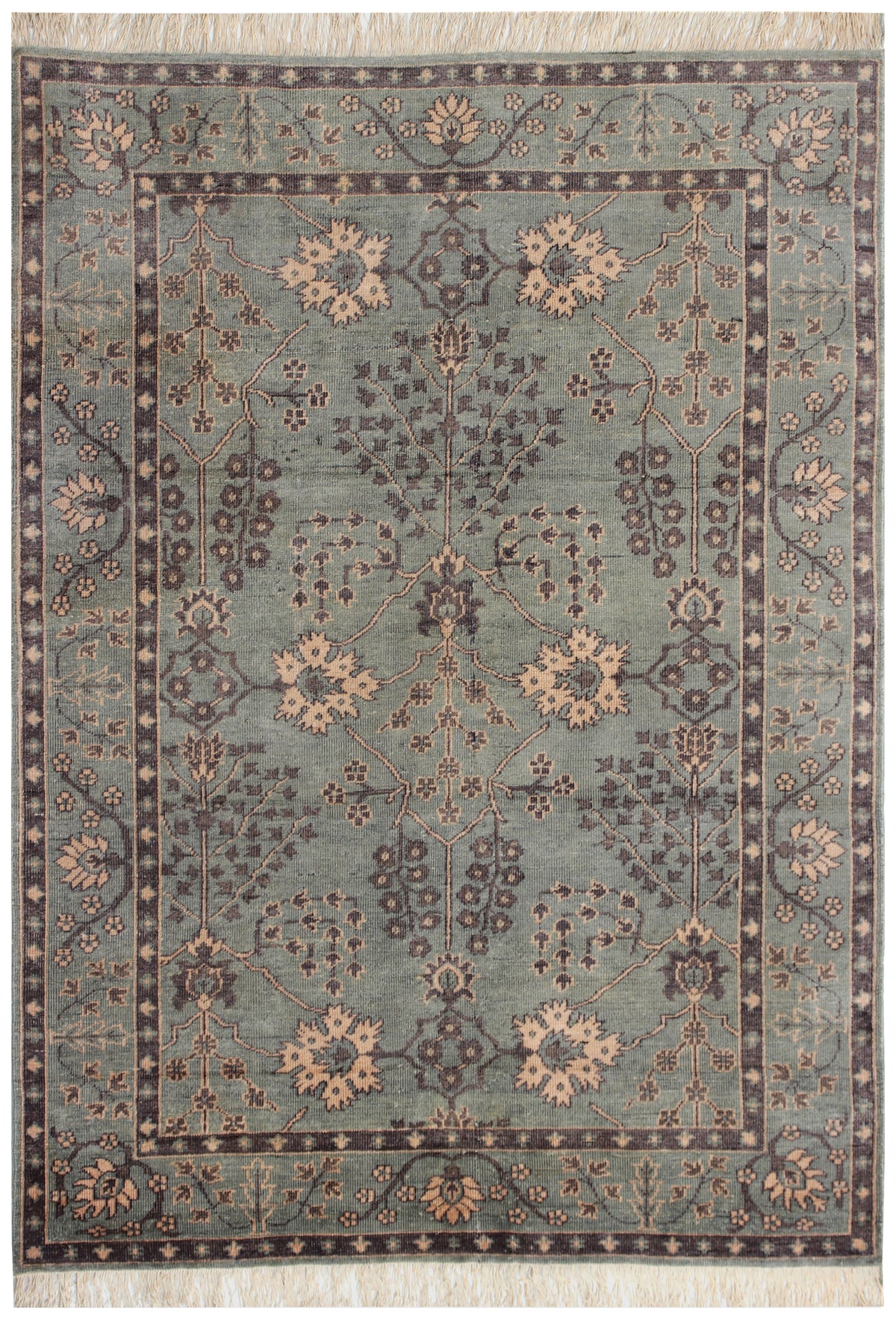 Living Room Statement Oushak Turquoise Teal Geometric Floral Hand Knotted Wool Antique Area Rug