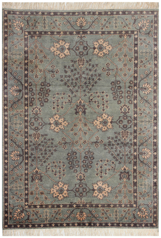Living Room Statement Oushak Turquoise Teal Geometric Floral Hand Knotted Wool Antique Area Rug