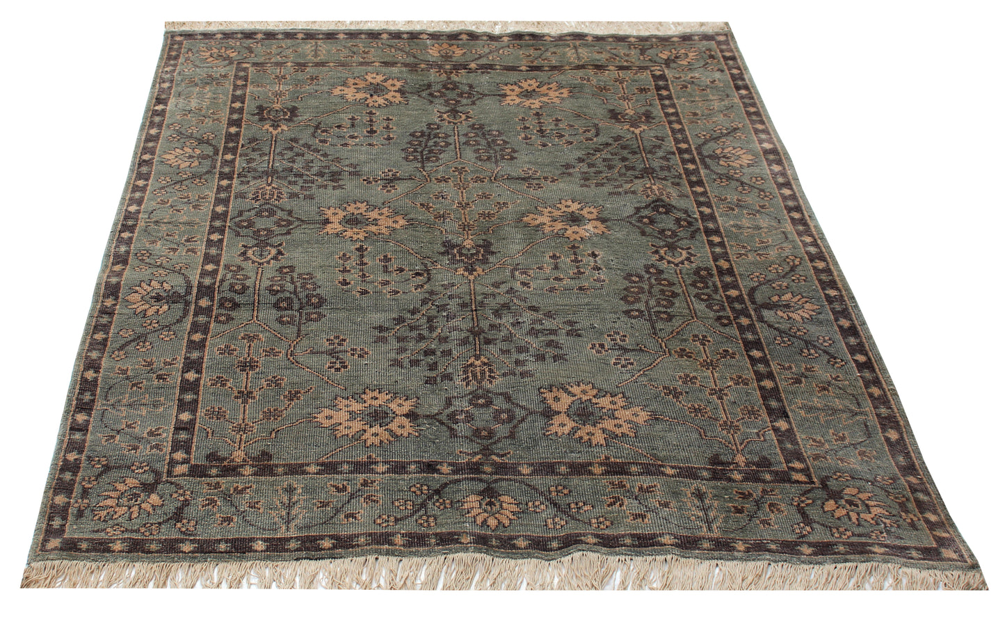 Living Room Statement Oushak Turquoise Teal Geometric Floral Hand Knotted Wool Antique Area Rug