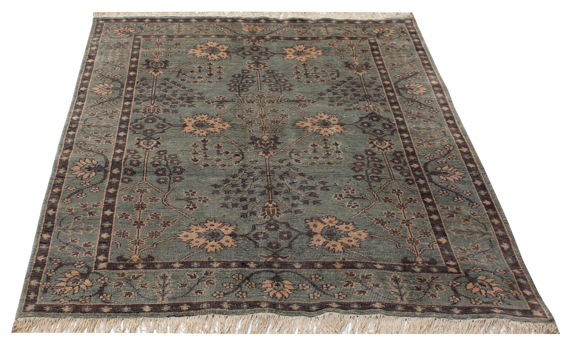 Living Room Statement Oushak Turquoise Teal Geometric Floral Hand Knotted Wool Antique Area Rug