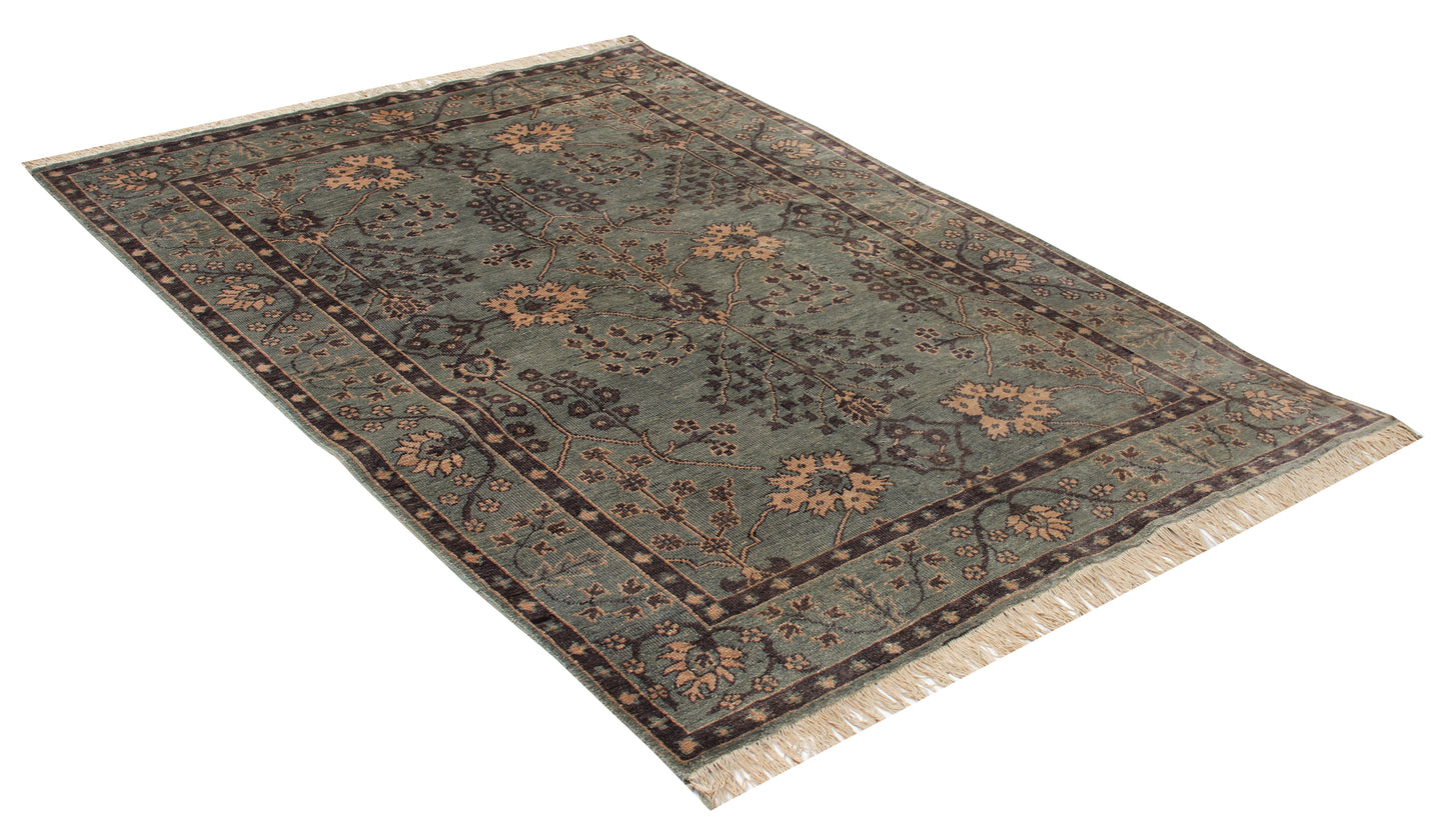Living Room Statement Oushak Turquoise Teal Geometric Floral Hand Knotted Wool Antique Area Rug