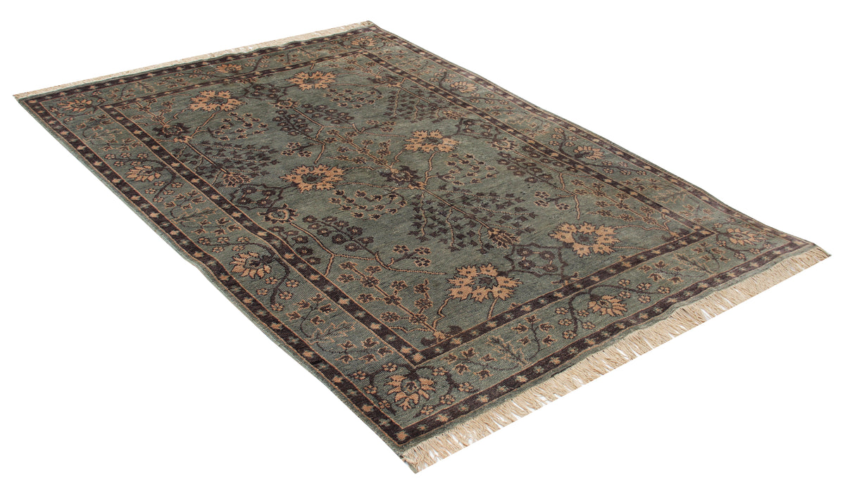 Living Room Statement Oushak Turquoise Teal Geometric Floral Hand Knotted Wool Antique Area Rug