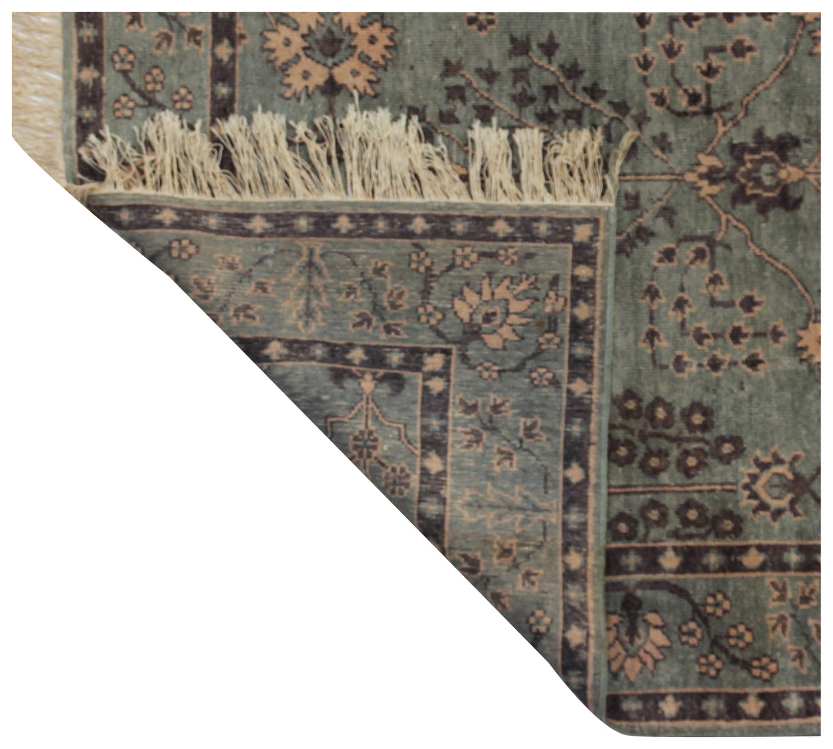 Living Room Statement Oushak Turquoise Teal Geometric Floral Hand Knotted Wool Antique Area Rug
