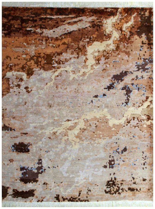 Desert Canyon Camel Brown Ivory Modern Abstract Hand Knotted Wool Viscose 85 KPSI 8x10 Area Rug