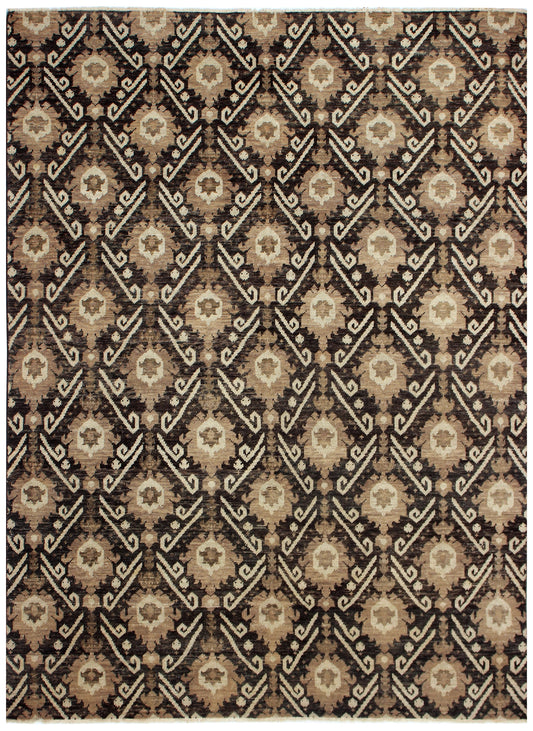 Brown Beige Charcoal 8x10 Wool Area Rug - Hand Knotted Vintage Antique Moroccan Tribal