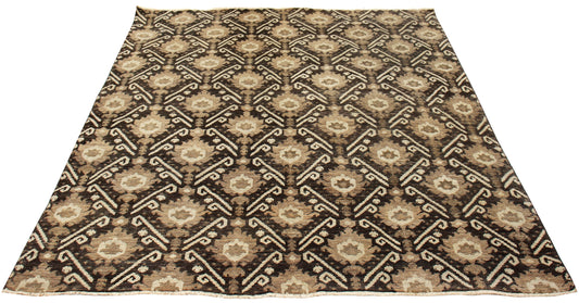 Brown Beige Charcoal 8x10 Wool Area Rug - Hand Knotted Vintage Antique Moroccan Tribal