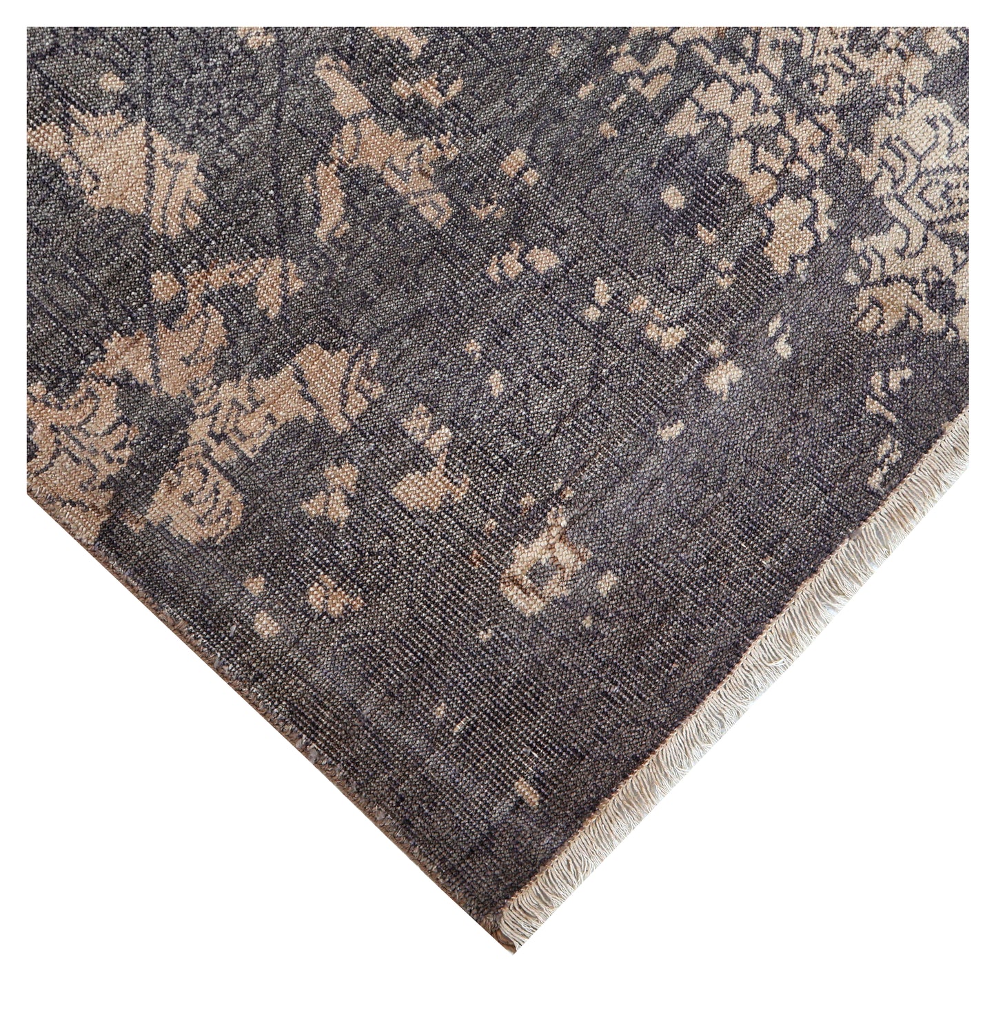 Peach Grey Antique Floral Diamond Bamboo Silk Hand Knotted 8x10 Bhadohi Area Rug