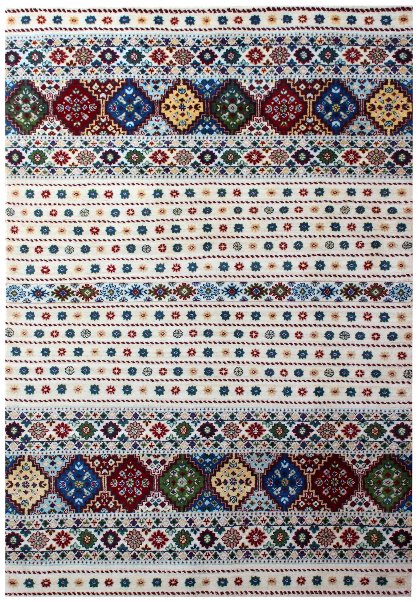 Hand Knotted Traditional Gabbeh Ivory Vibrant Color 5.6x8 Area Rug